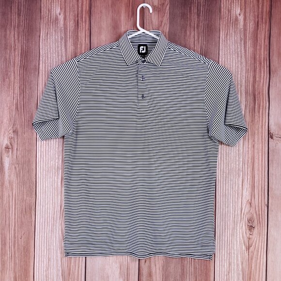 Footjoy FJ Mens Large Striped Short Sleeve Golf Performance Polo Shirt - Picture 1 of 12